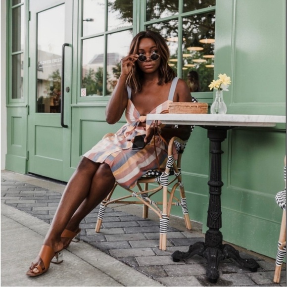 Madewell Tie-Front Cutout Cotton Casual Dress in Sherbet Candy Stripe Size 0 - Picture 4 of 13